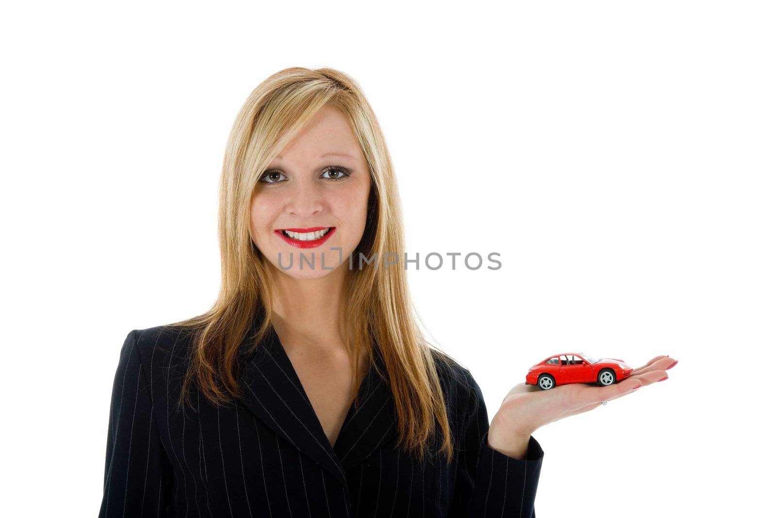 Business woman advertises selling the cars