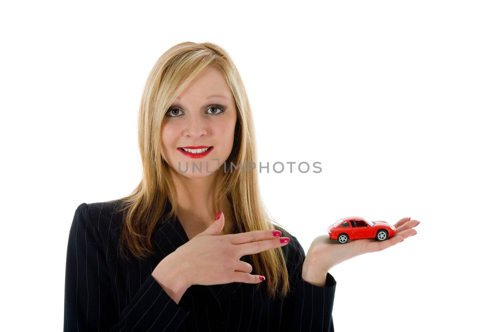Business woman advertises selling the cars