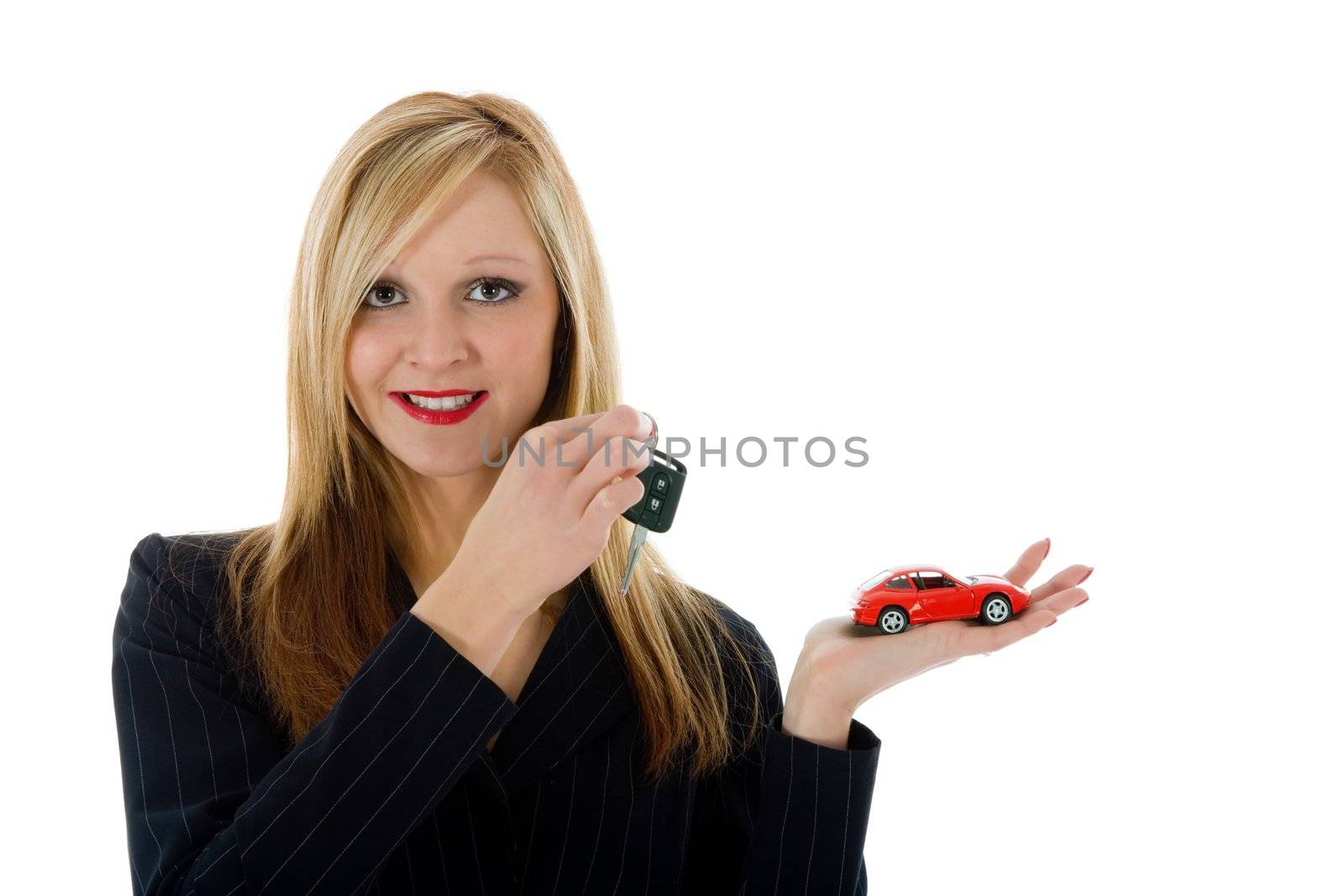 Business woman advertises selling the cars