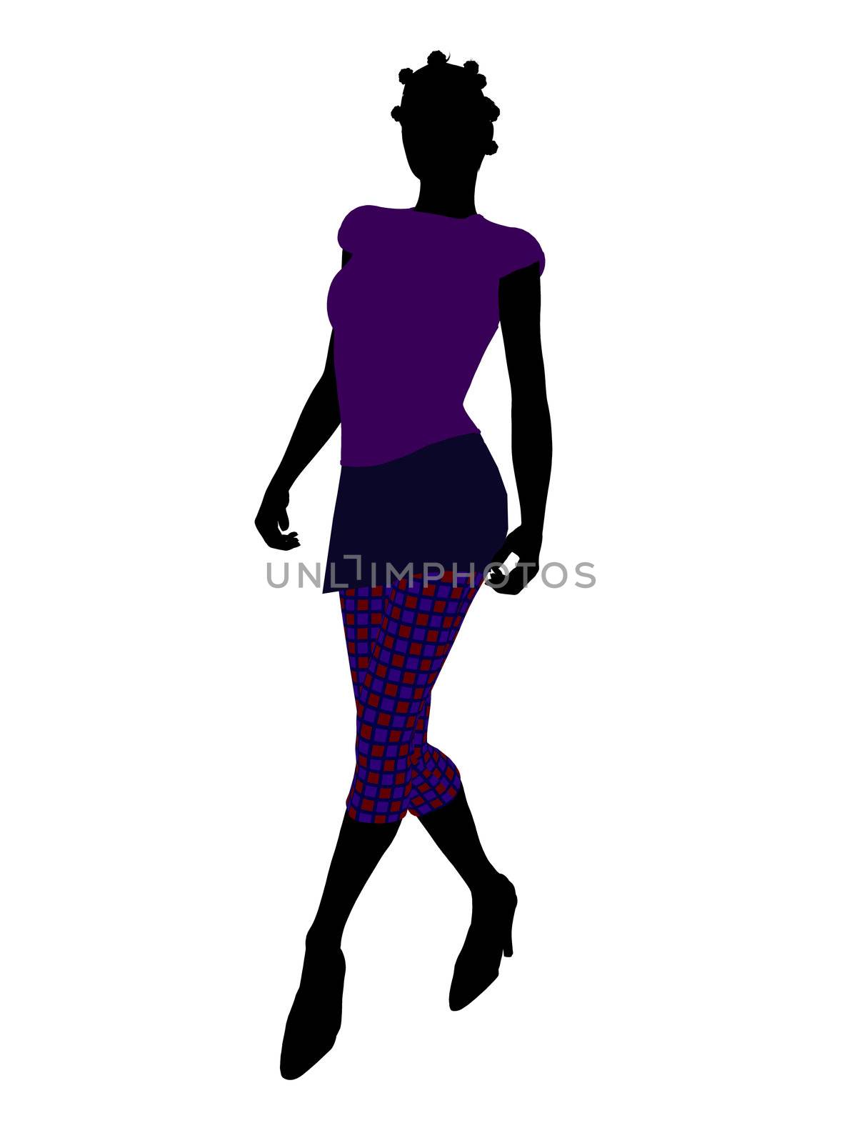 Casual dressed african american female silhouette on a white background
