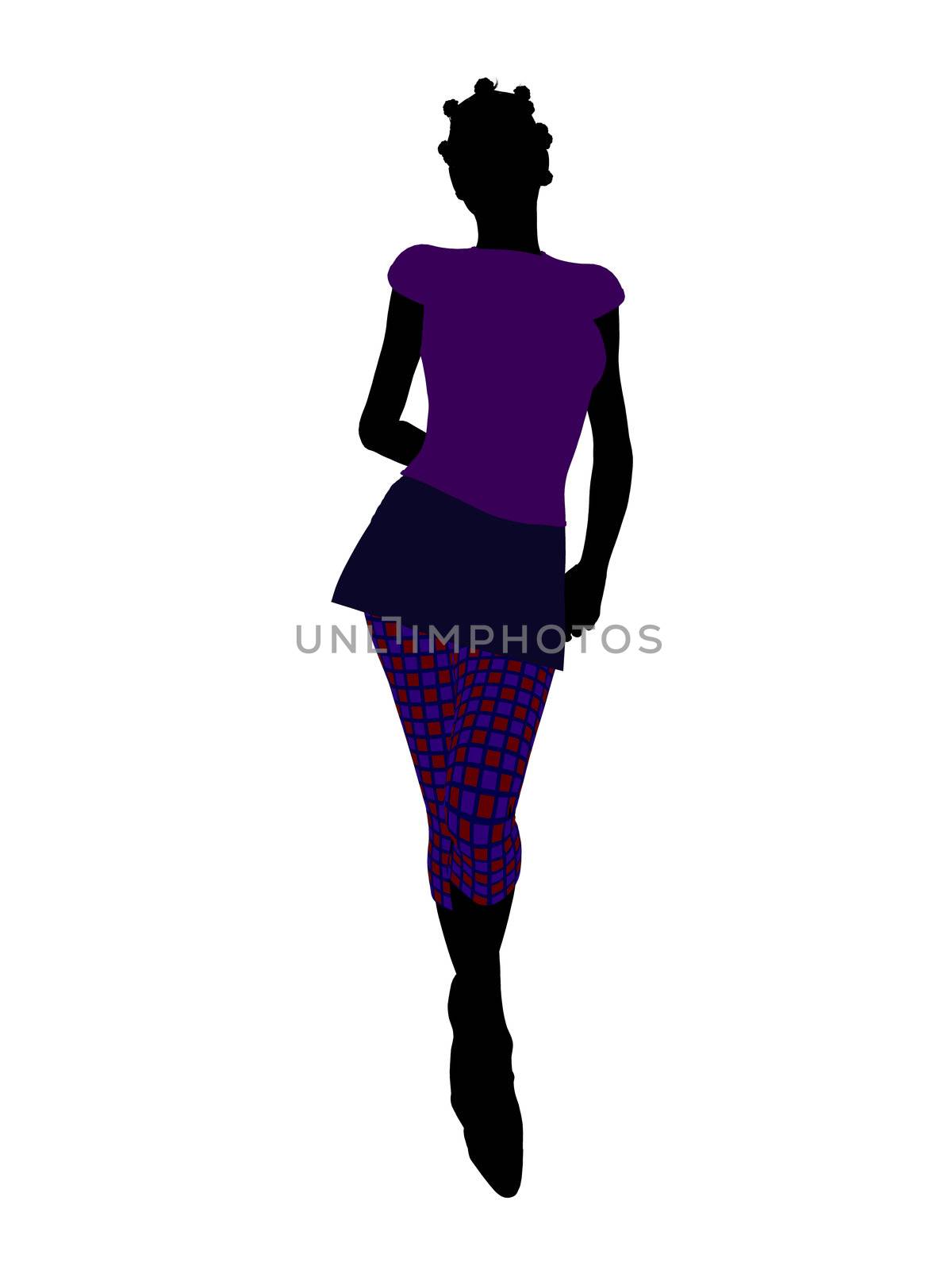 Casual dressed african american female silhouette on a white background