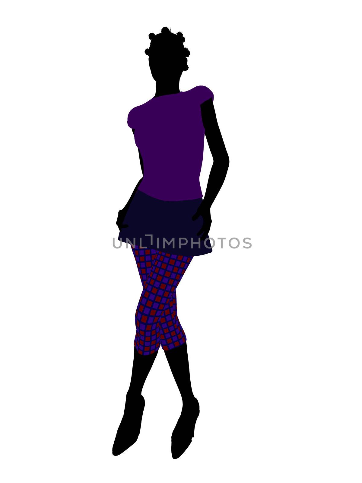 Casual dressed african american female silhouette on a white background