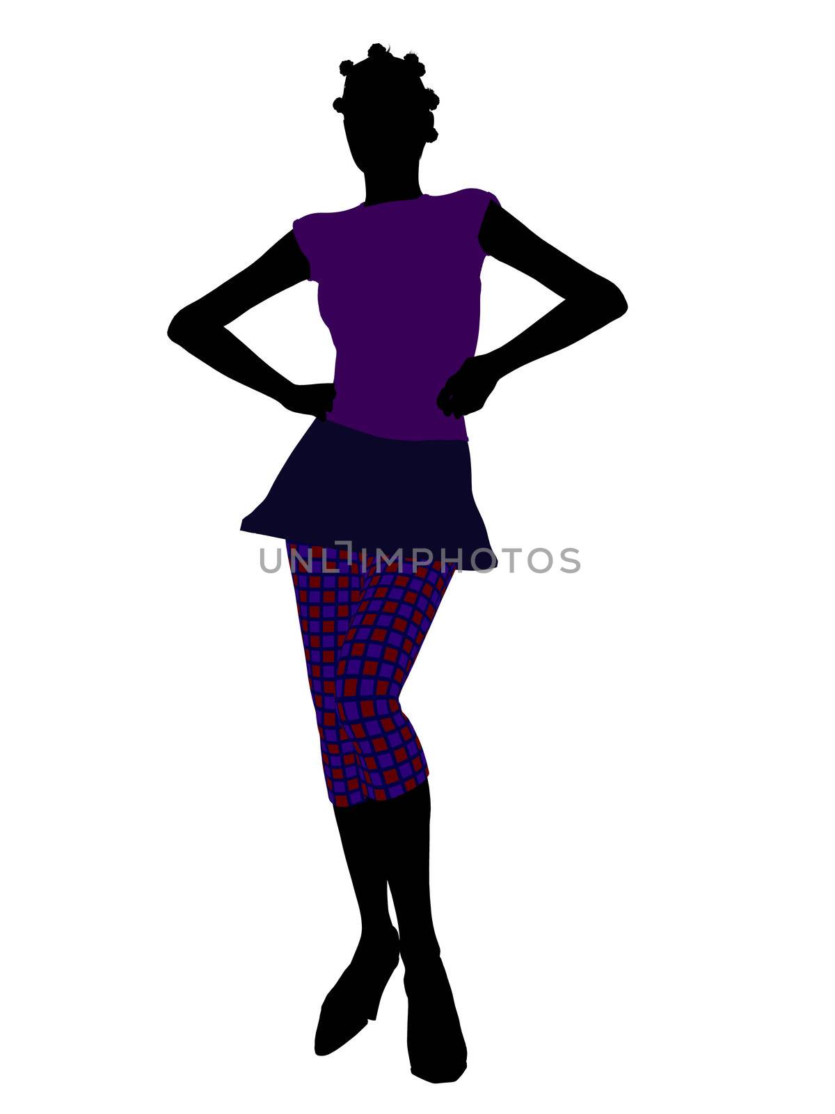 Casual dressed african american female silhouette on a white background