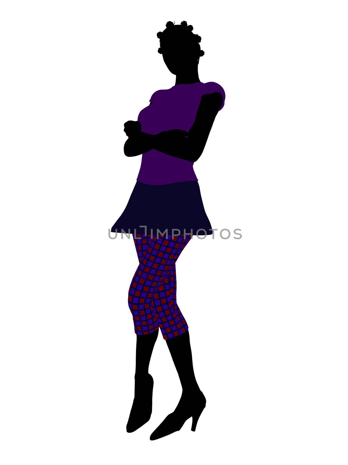 Casual dressed african american female silhouette on a white background