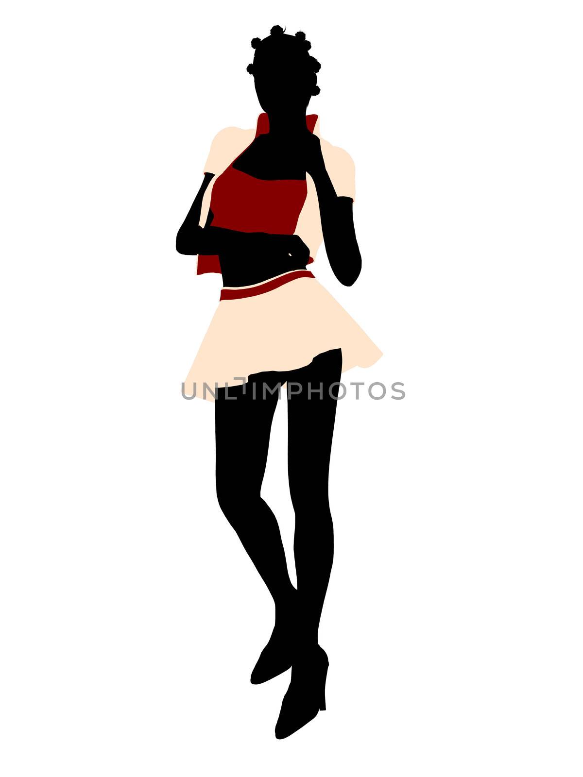 Fasionly dressed african american female silhouette on a white background