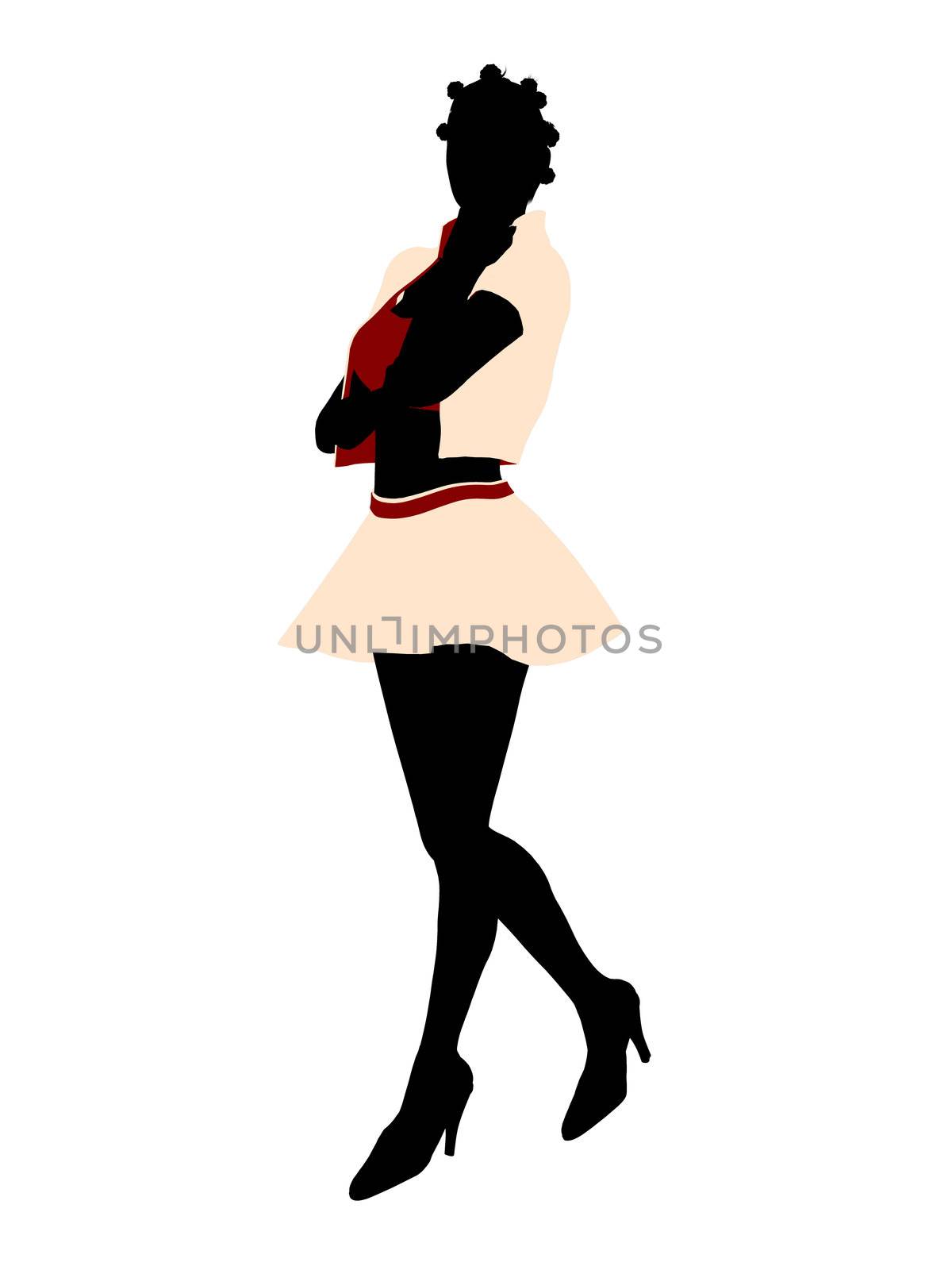 Fasionly dressed african american female silhouette on a white background