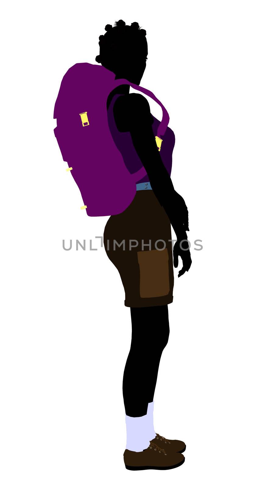 African american girl hiker illustration silhouette on a white background