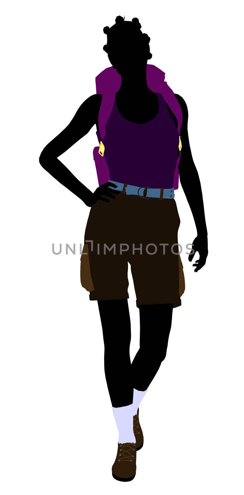 African american girl hiker illustration silhouette on a white background