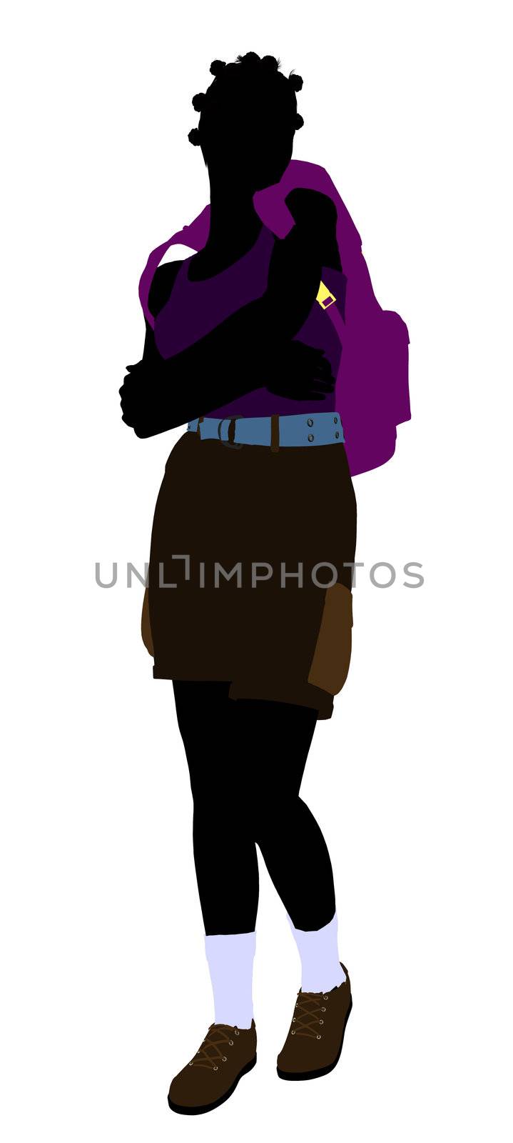 African american girl hiker illustration silhouette on a white background