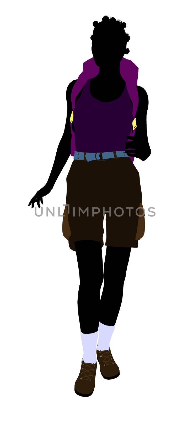 African american girl hiker illustration silhouette on a white background