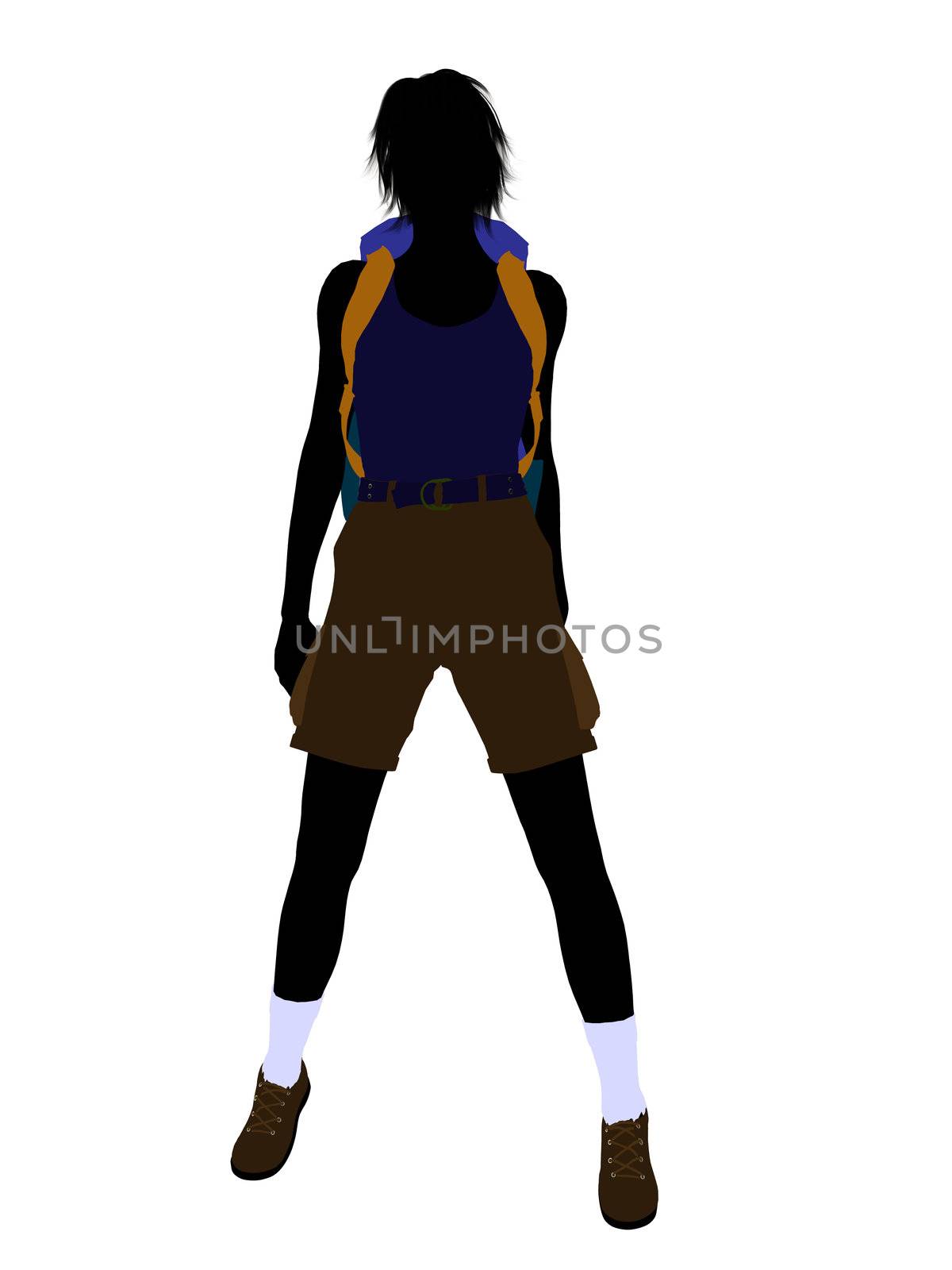 Girl hiker illustration silhouette on a white background