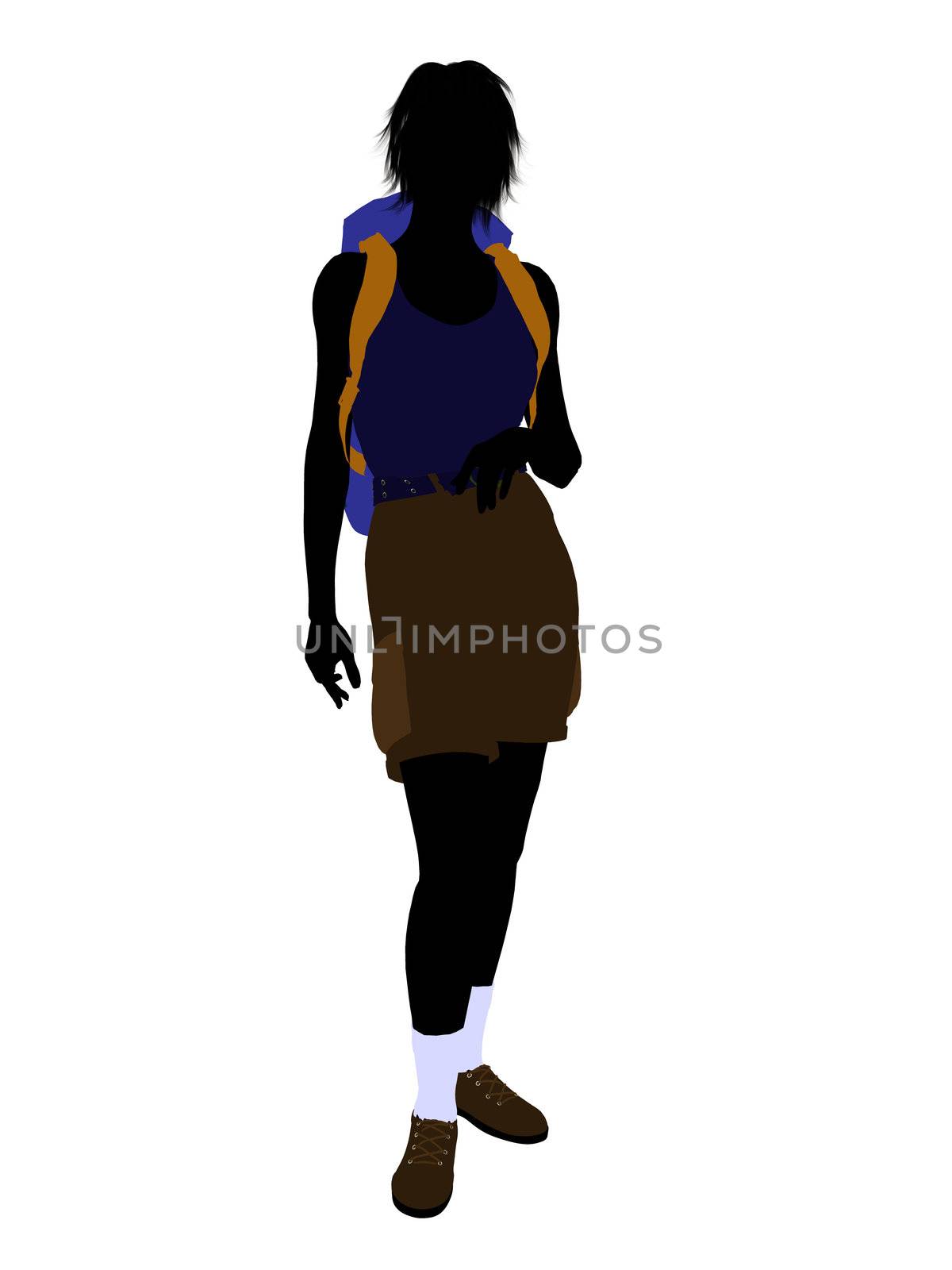 Girl hiker illustration silhouette on a white background