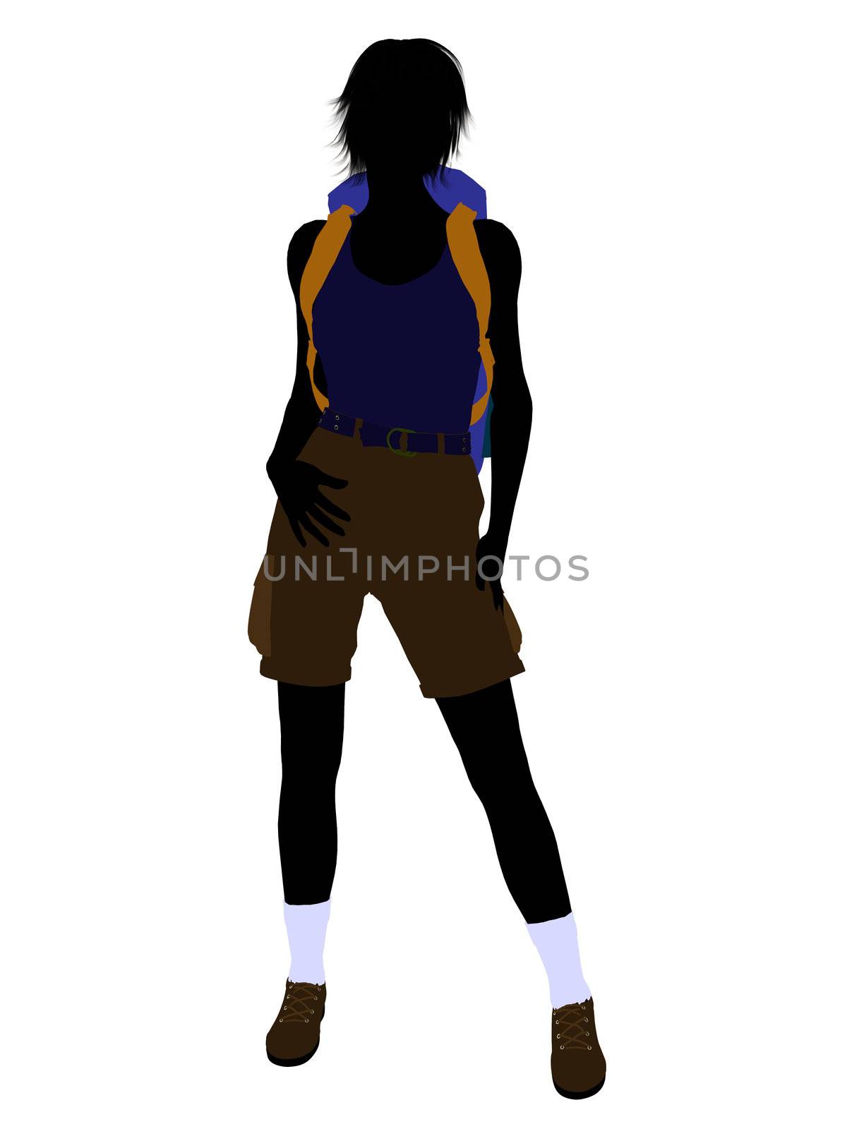 Girl hiker illustration silhouette on a white background