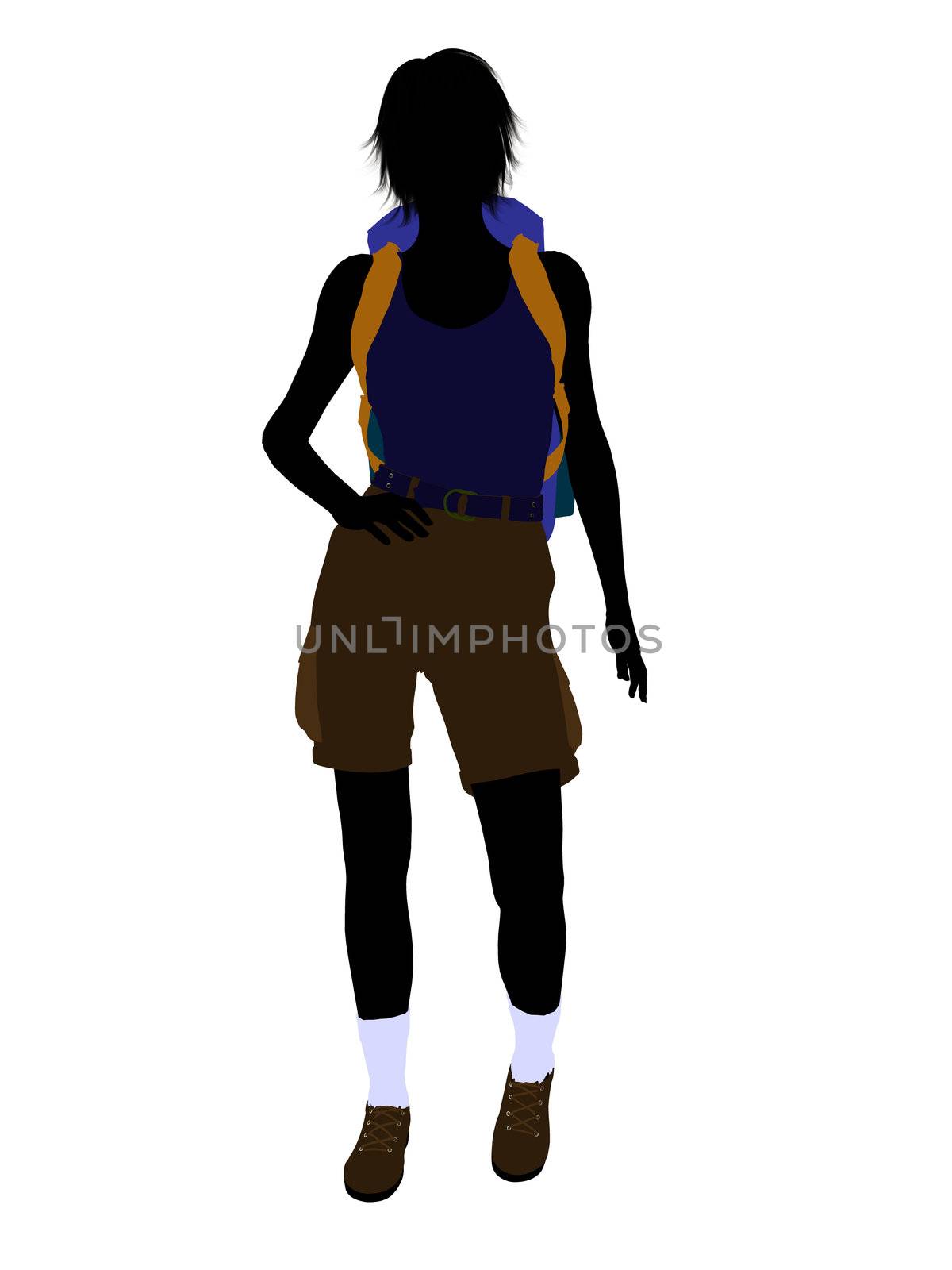 Girl hiker illustration silhouette on a white background