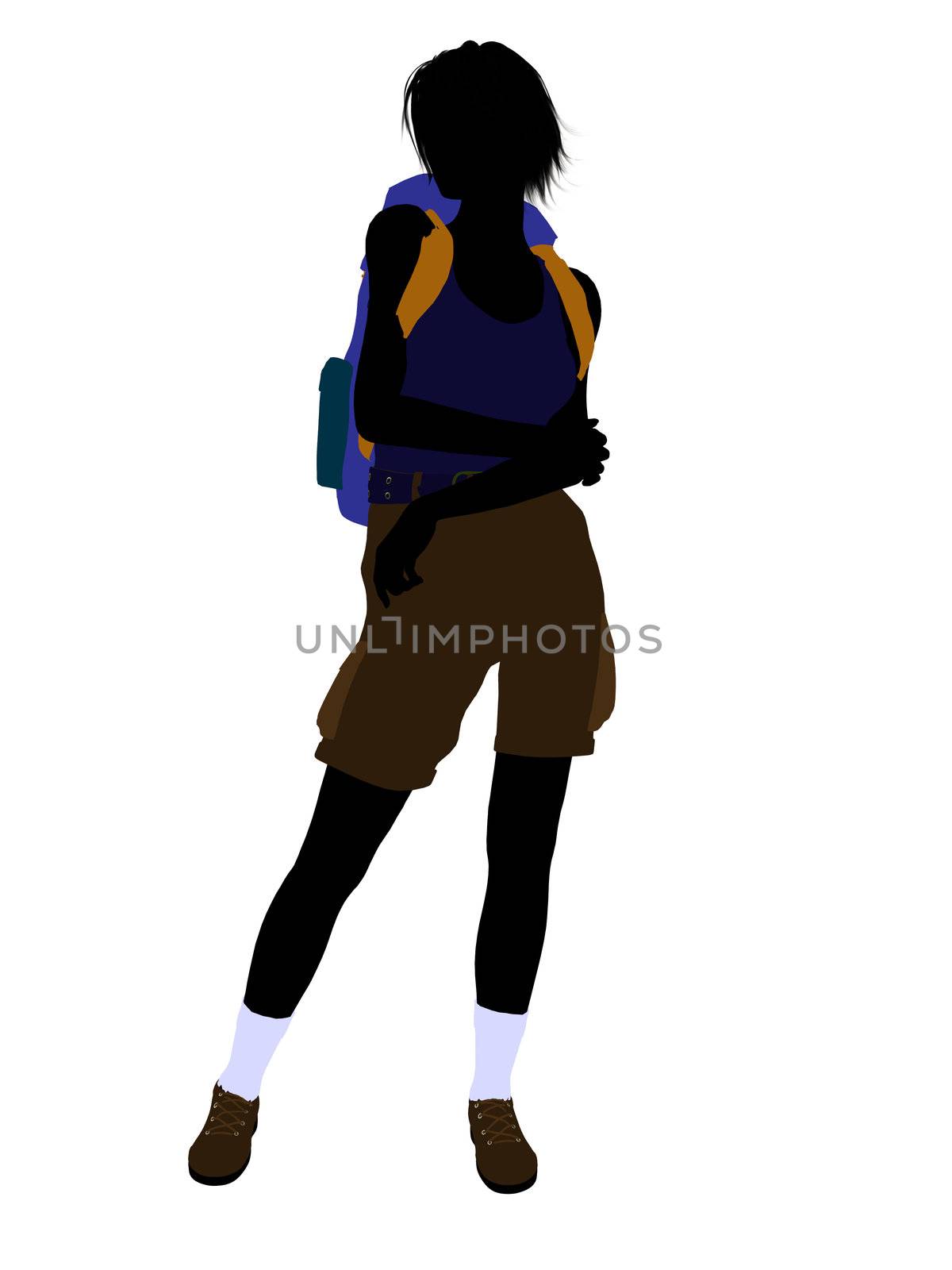 Girl hiker illustration silhouette on a white background