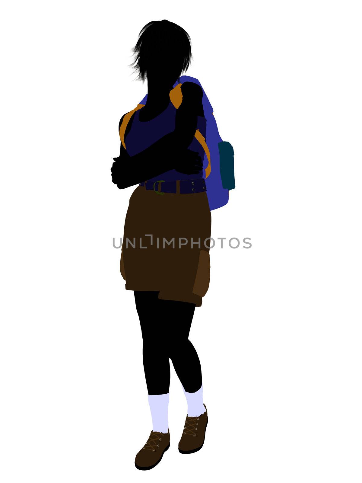 Girl hiker illustration silhouette on a white background