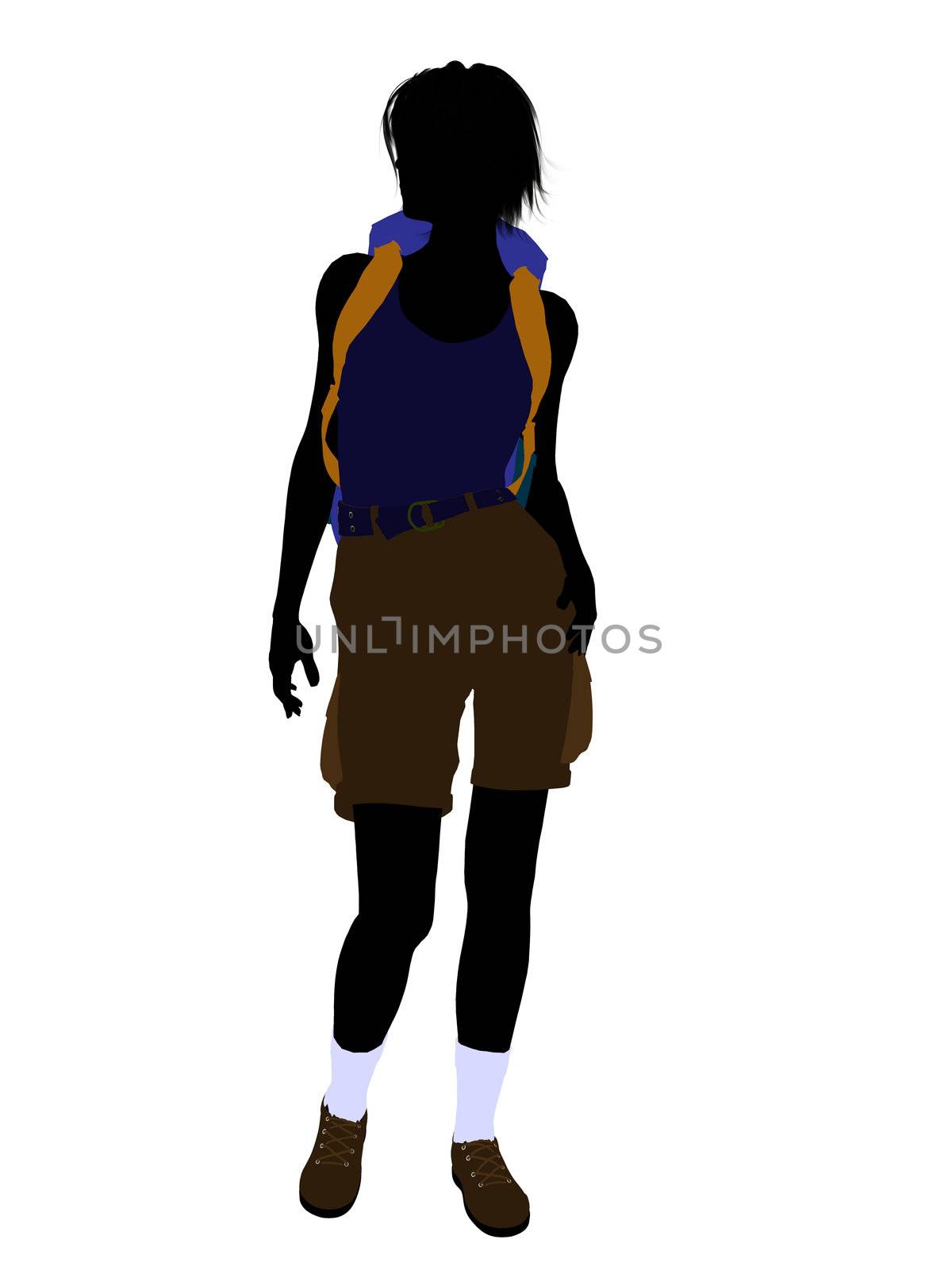 Girl hiker illustration silhouette on a white background