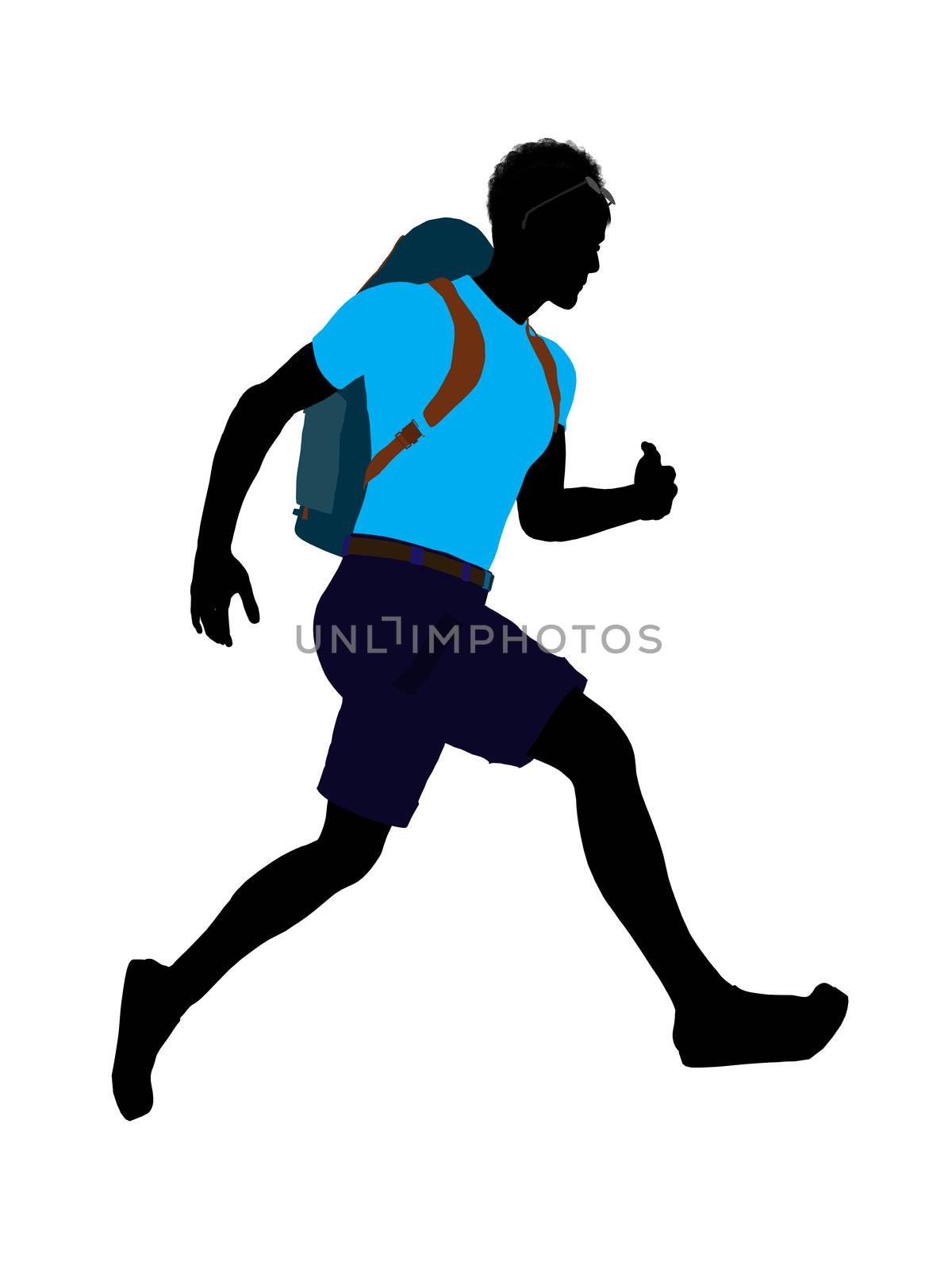 African american hiker illustration silhouette on a white background