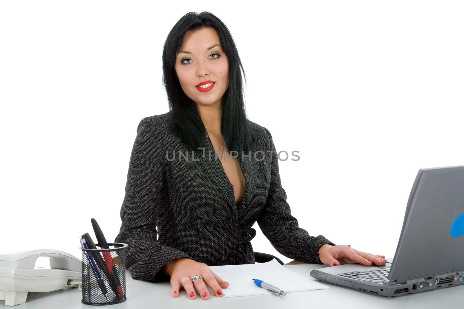 business woman  working on  white  