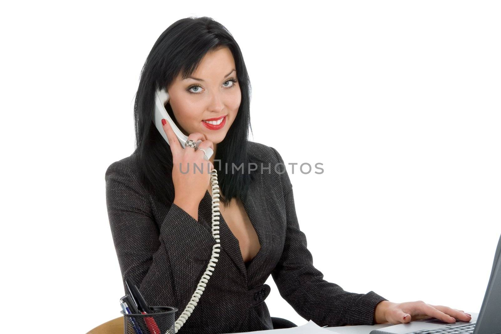 business woman  working on  white
