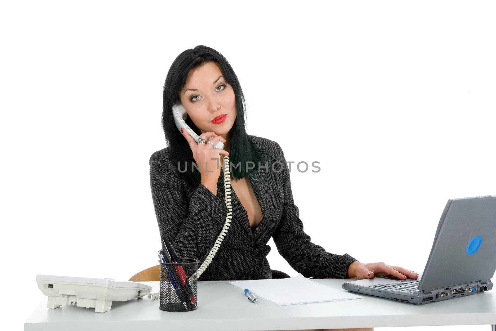 business woman  working on  white