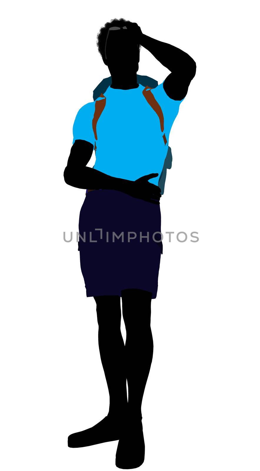 African american hiker illustration silhouette on a white background