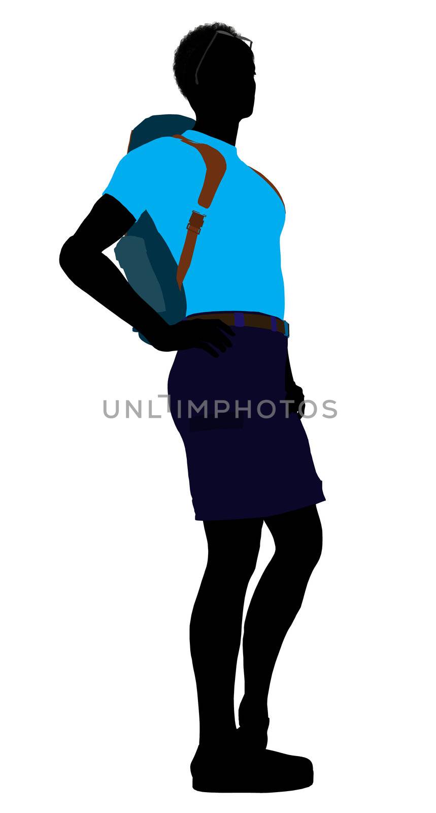 African american hiker illustration silhouette on a white background