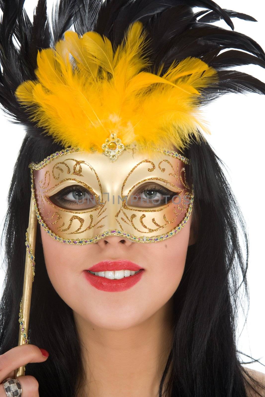 Portrait  girl with mask on white 