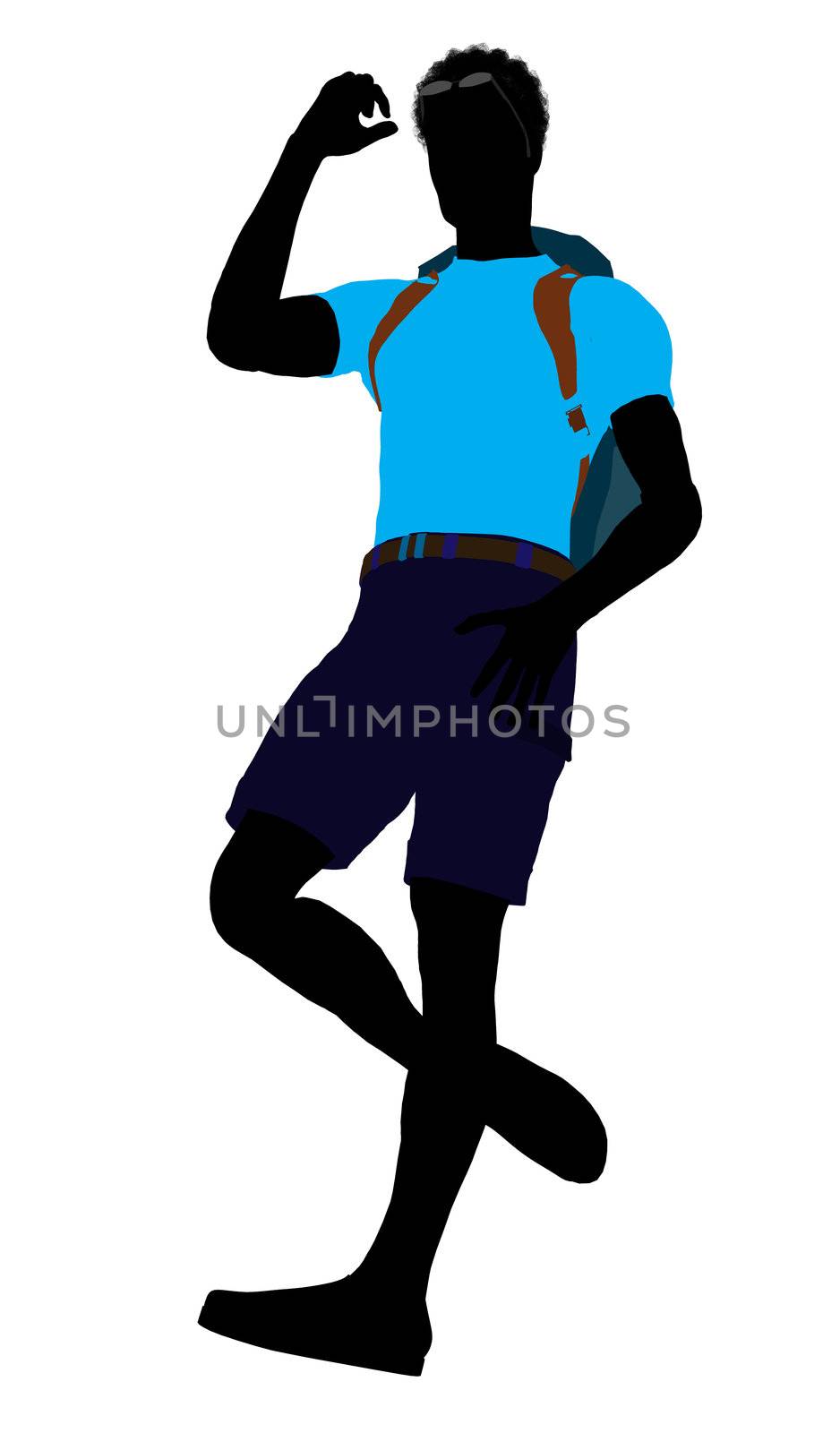 African american hiker illustration silhouette on a white background