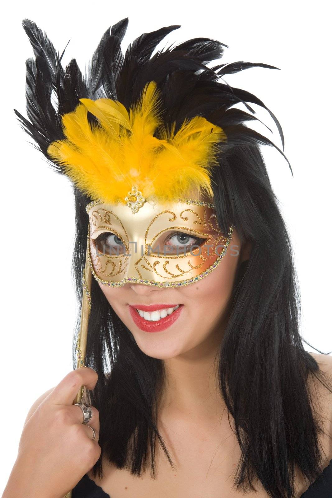 Portrait  girl with mask on white 