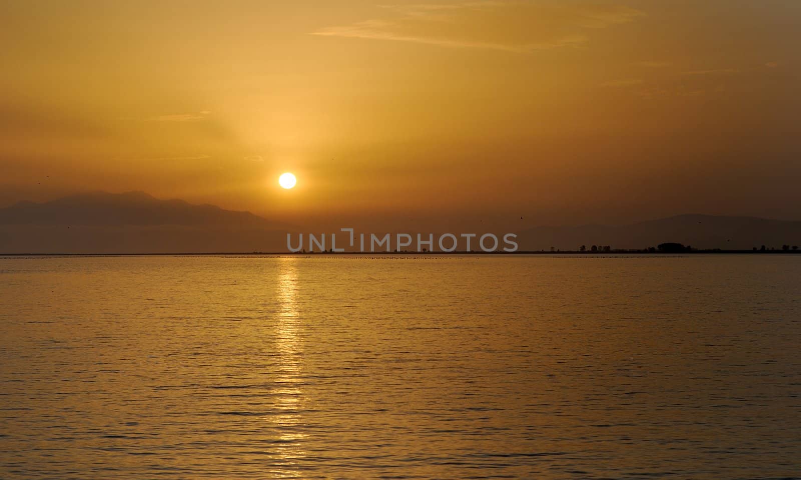 Warm sea sunset, travel background