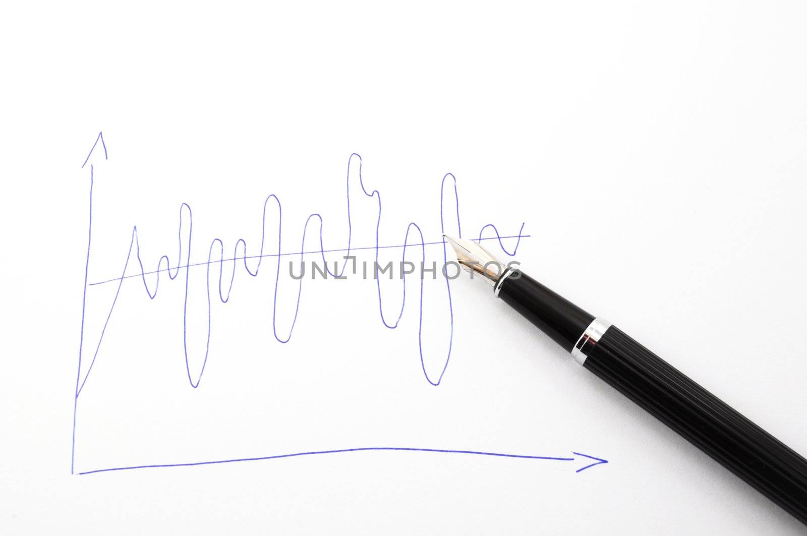 hand pen and paper with business chart illustration