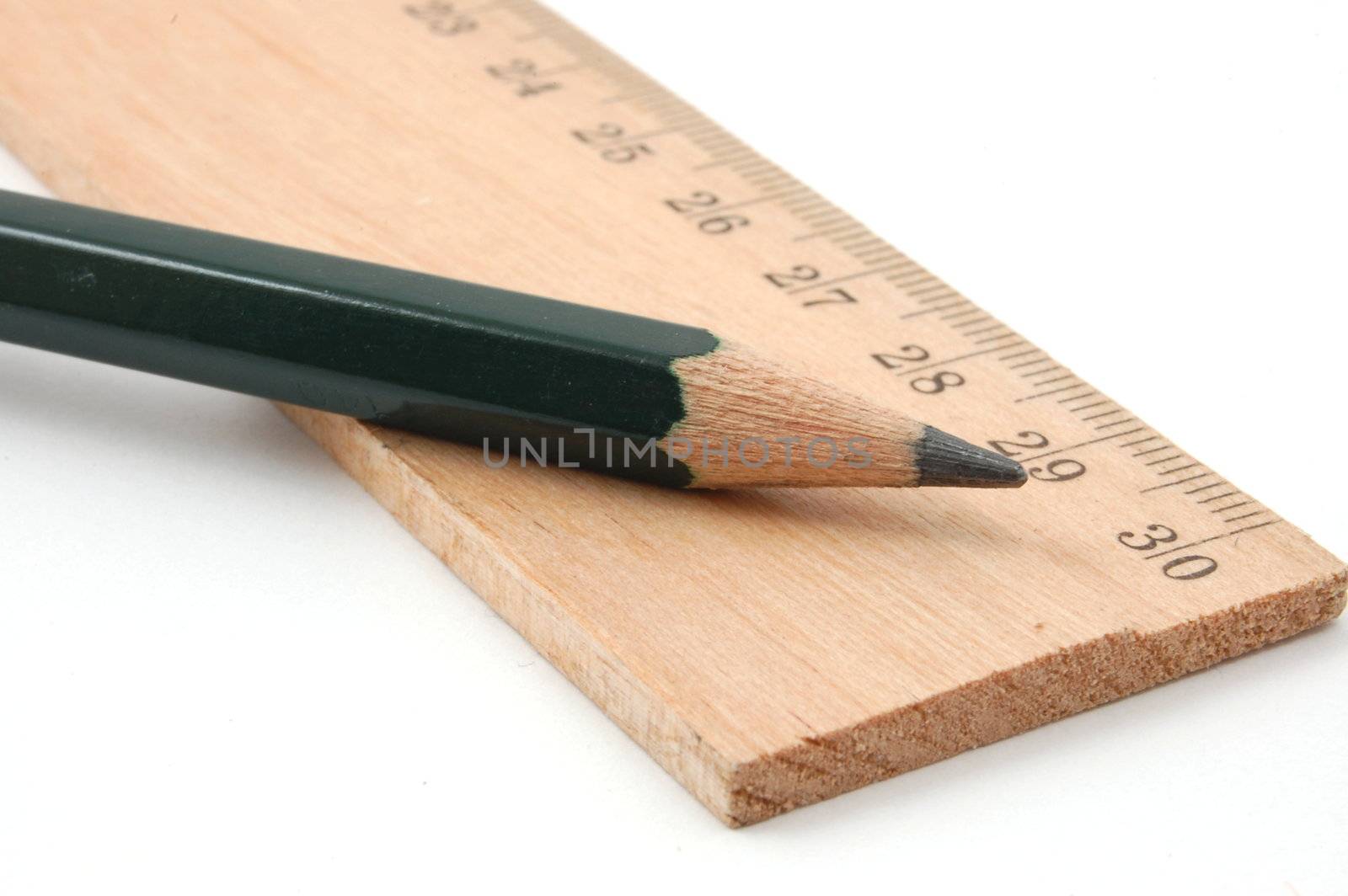 pencil and ruler isolated on white background
