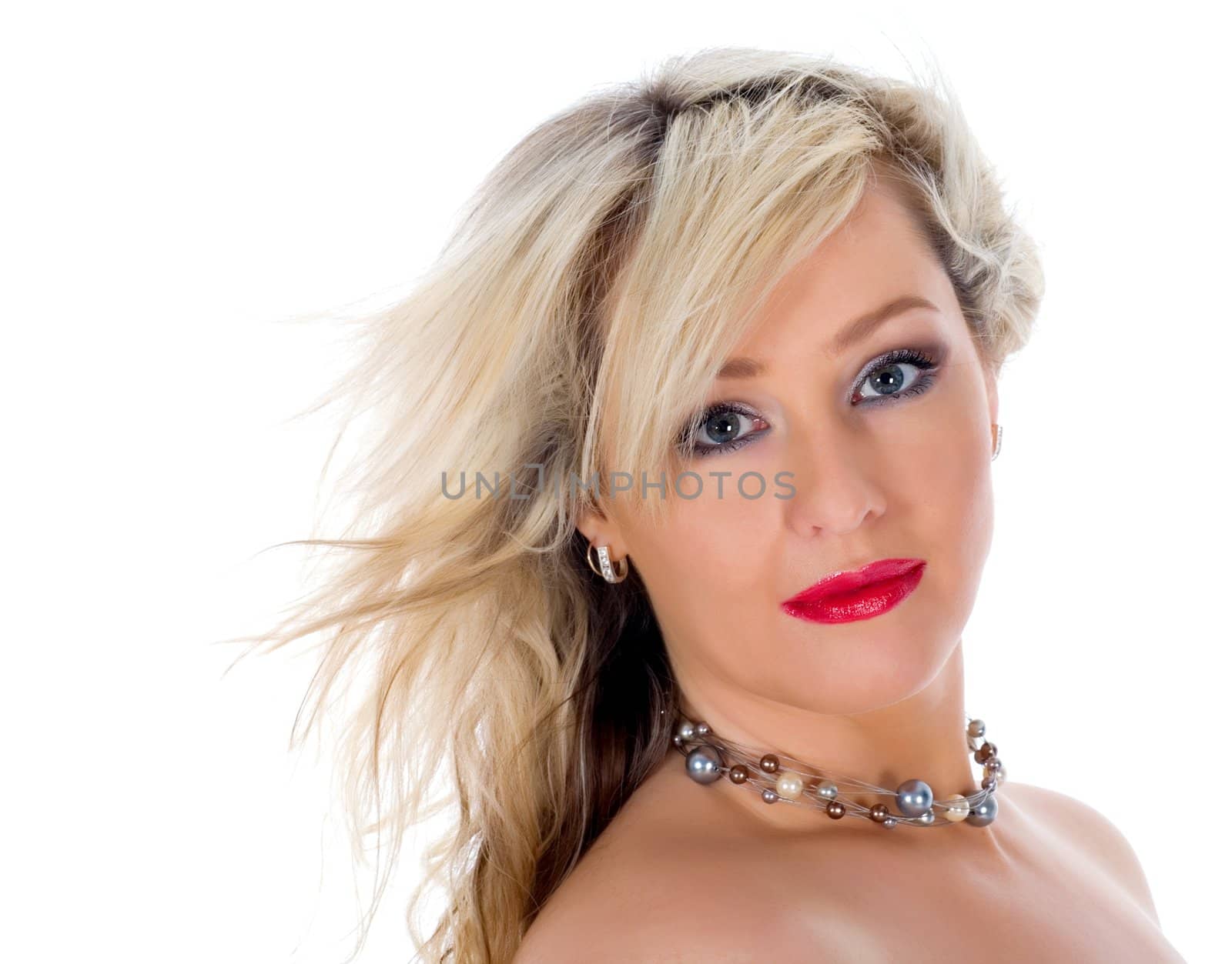 portrait of the blonde with blue eye on white background