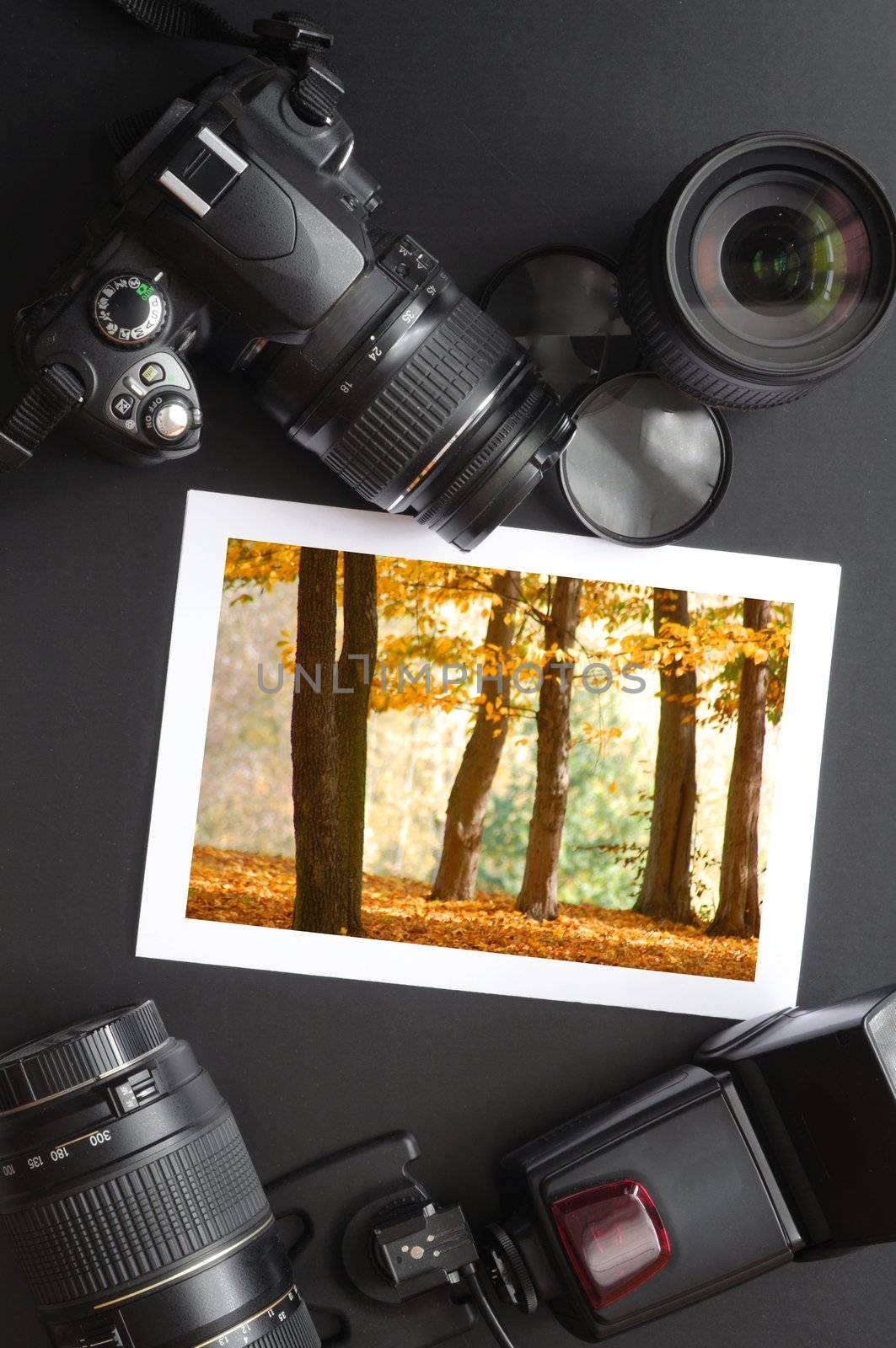 vacation or travel image concept with camera and lens