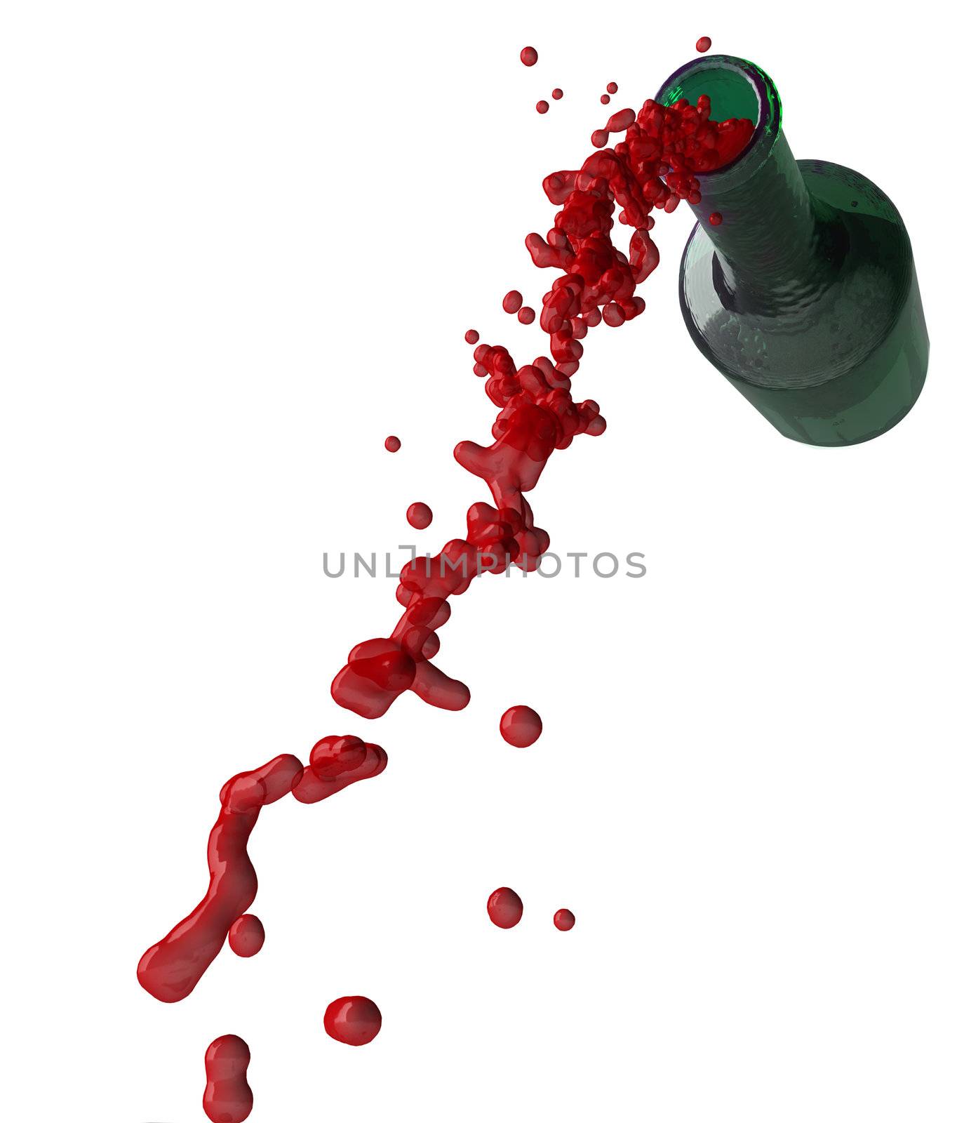 Bottle and  flowing wine (3D rendering)