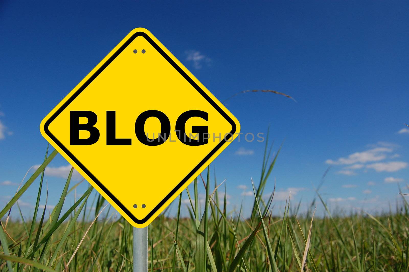 blog written on yellow traffic sign showing internet concept