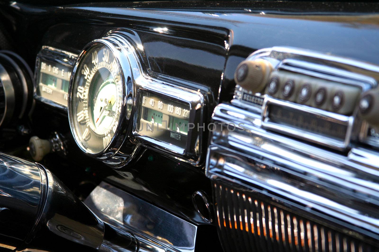 Close-up of vintage car interior.