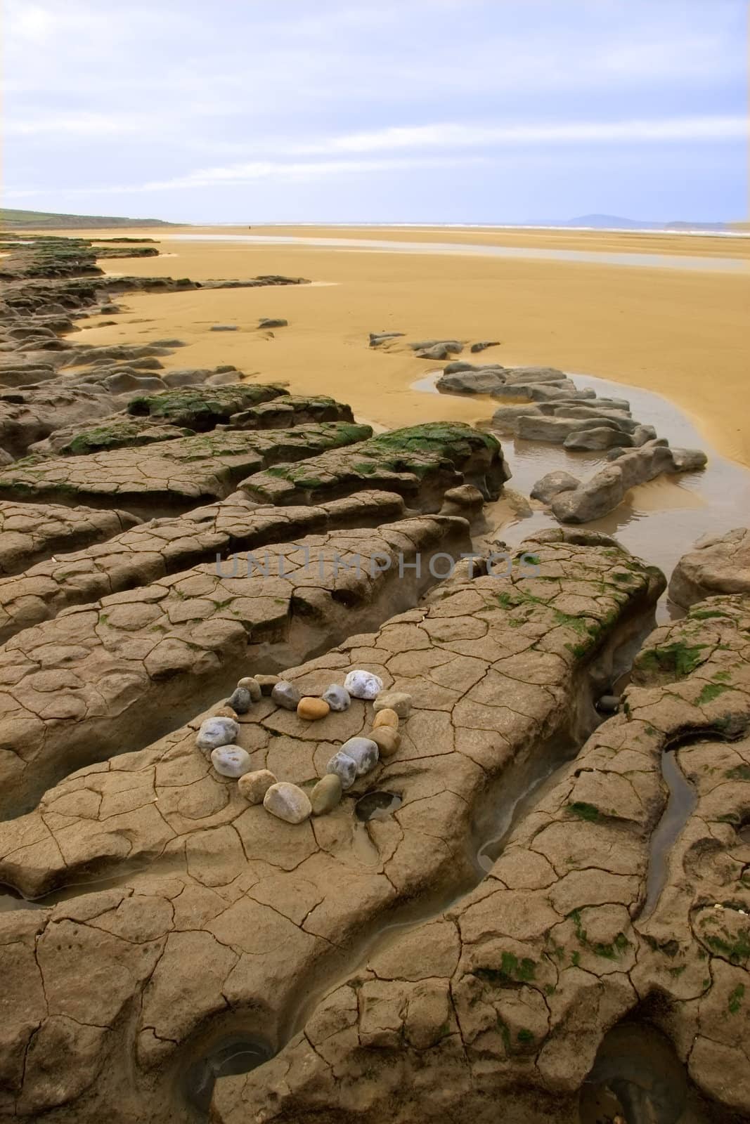 a love heart arranged with stones on the west coast of ireland near ballybunion