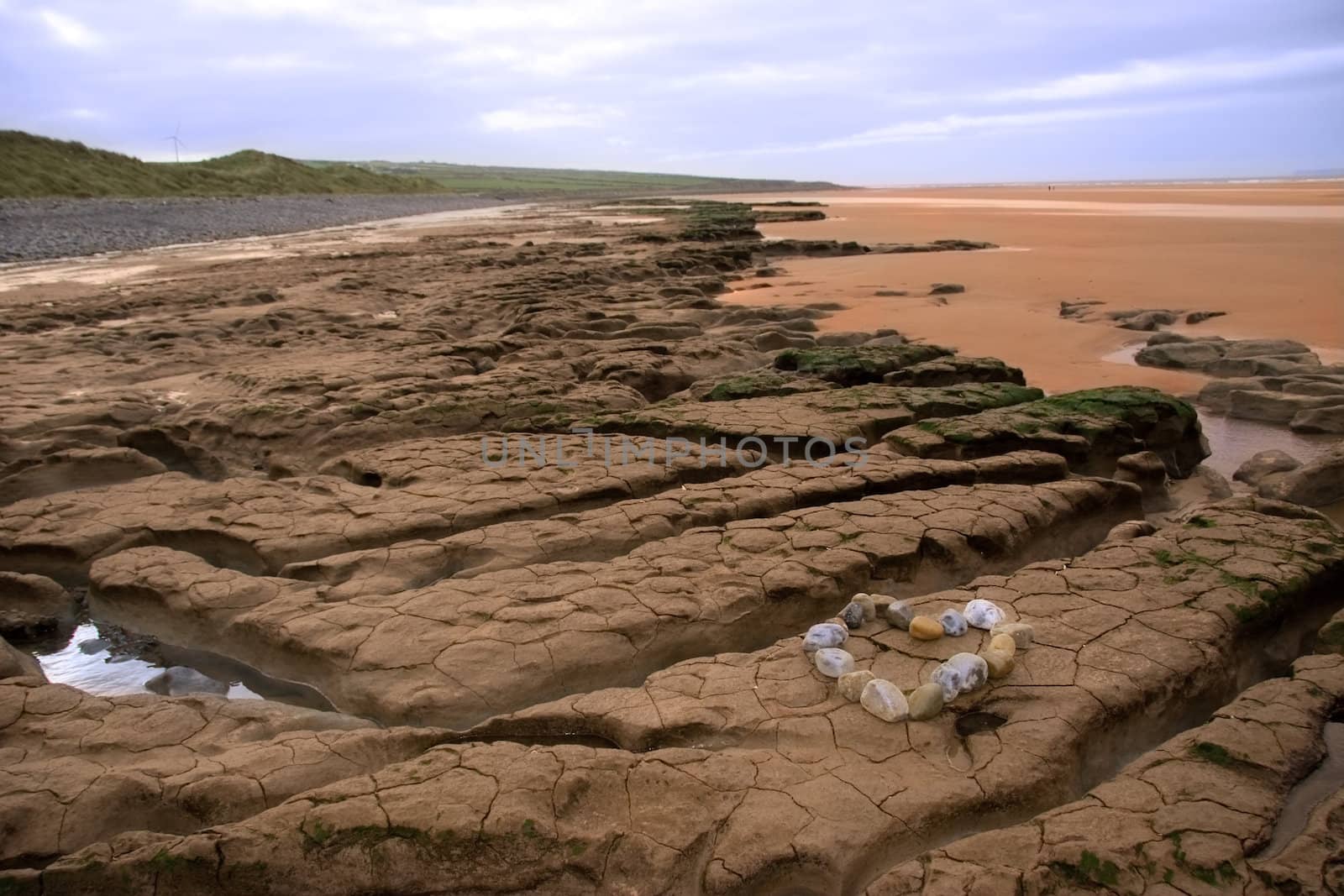 a love heart arranged with stones on the west coast of ireland near ballybunion