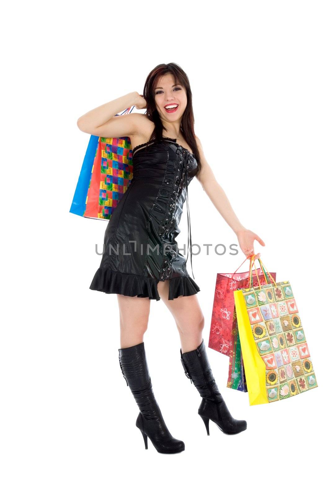 expressive woman  on white background  shopping