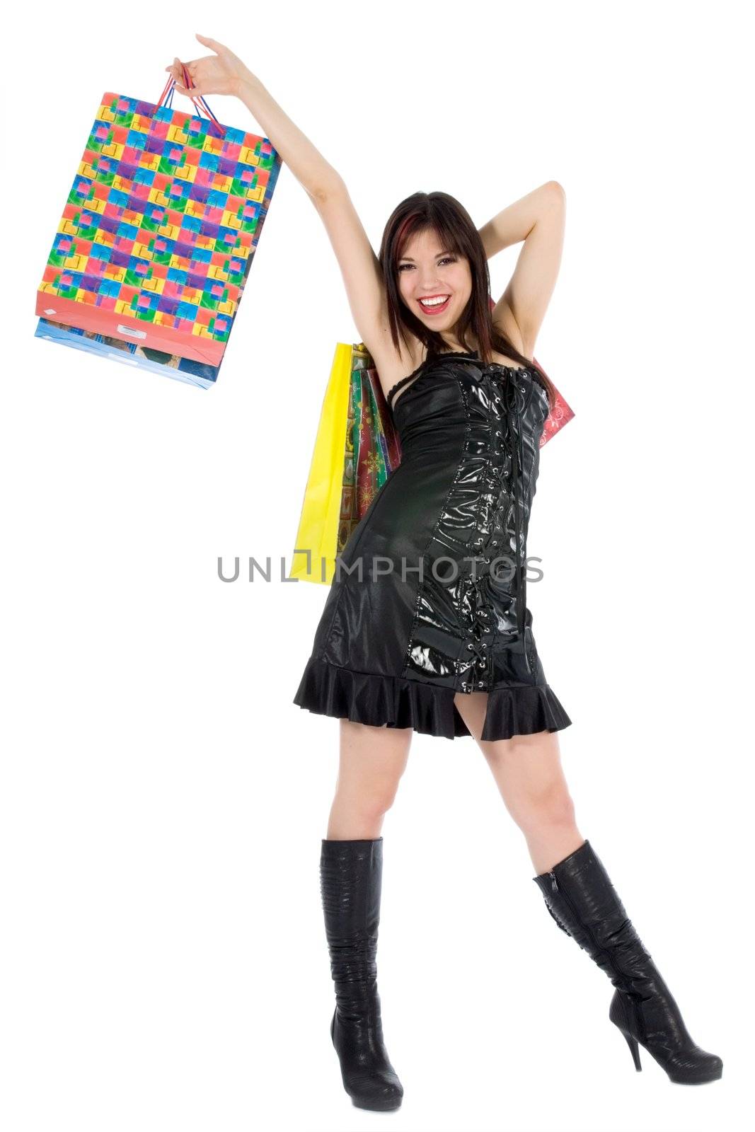 expressive woman  on white background  shopping
