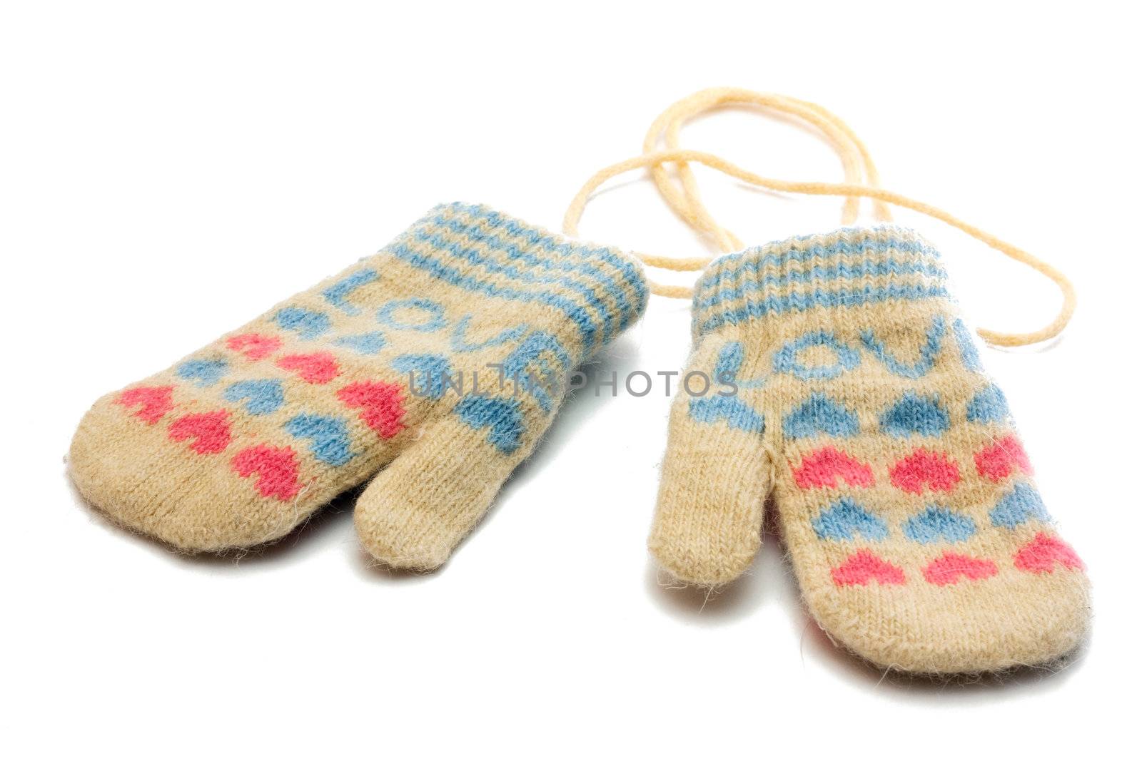 Little baby mittens/gloves isolated on white background