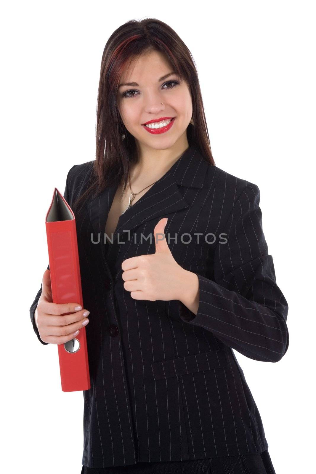 Business woman with folder on white background