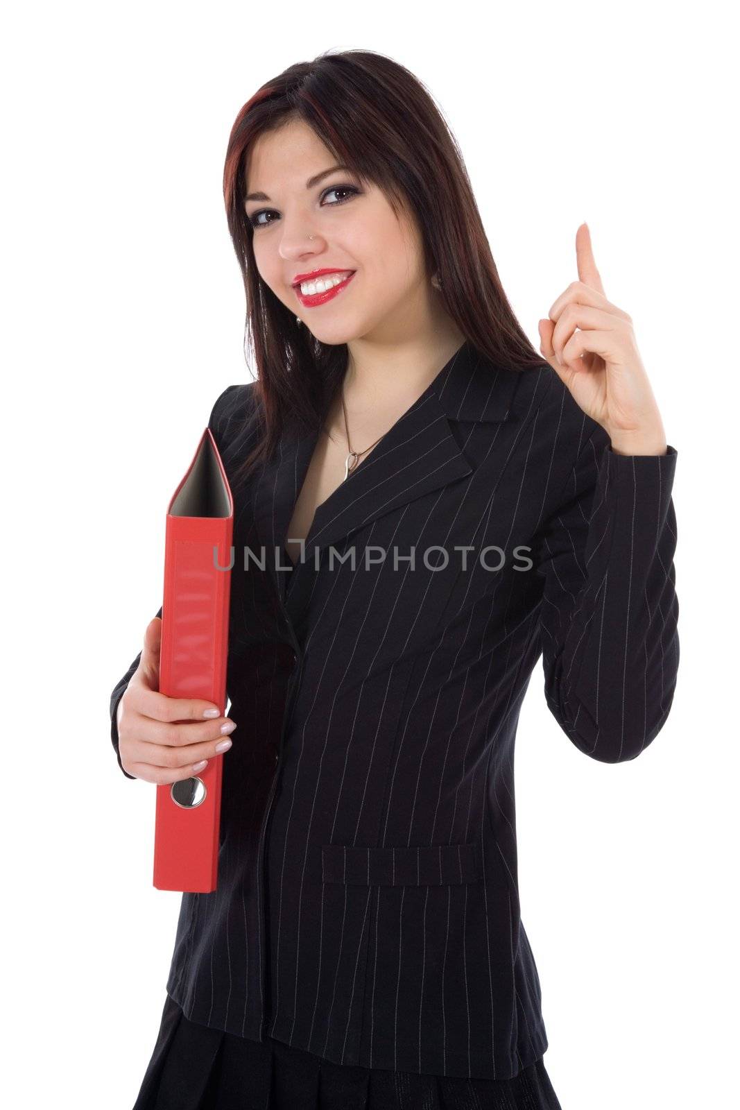 Business woman with folder on white background