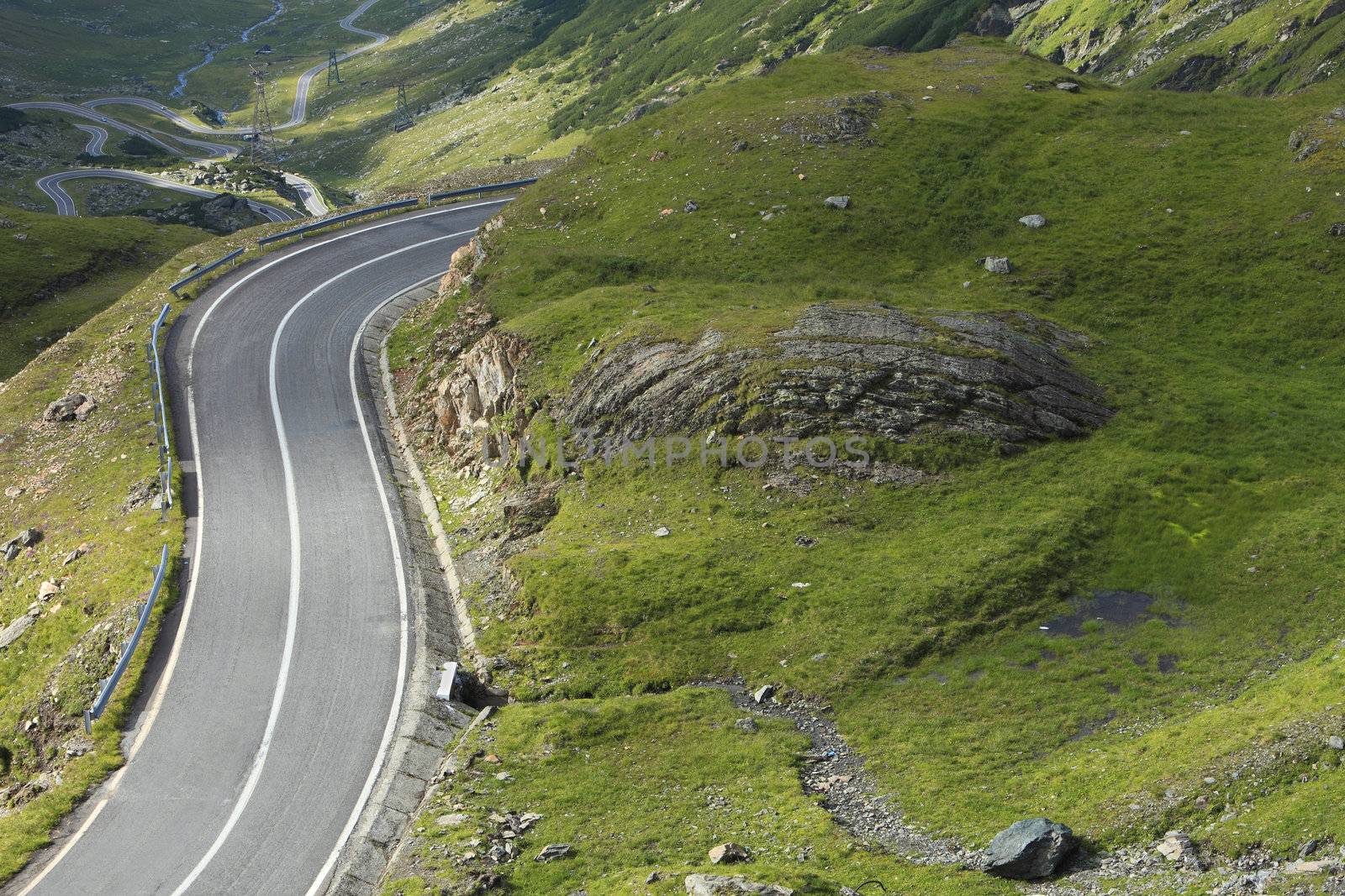 Fragment of a high altitude road in the mountains.Location:Transfagarasan road the highest road in Romania.
