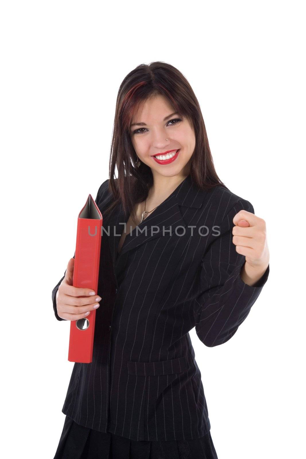 Business woman with folder on white background