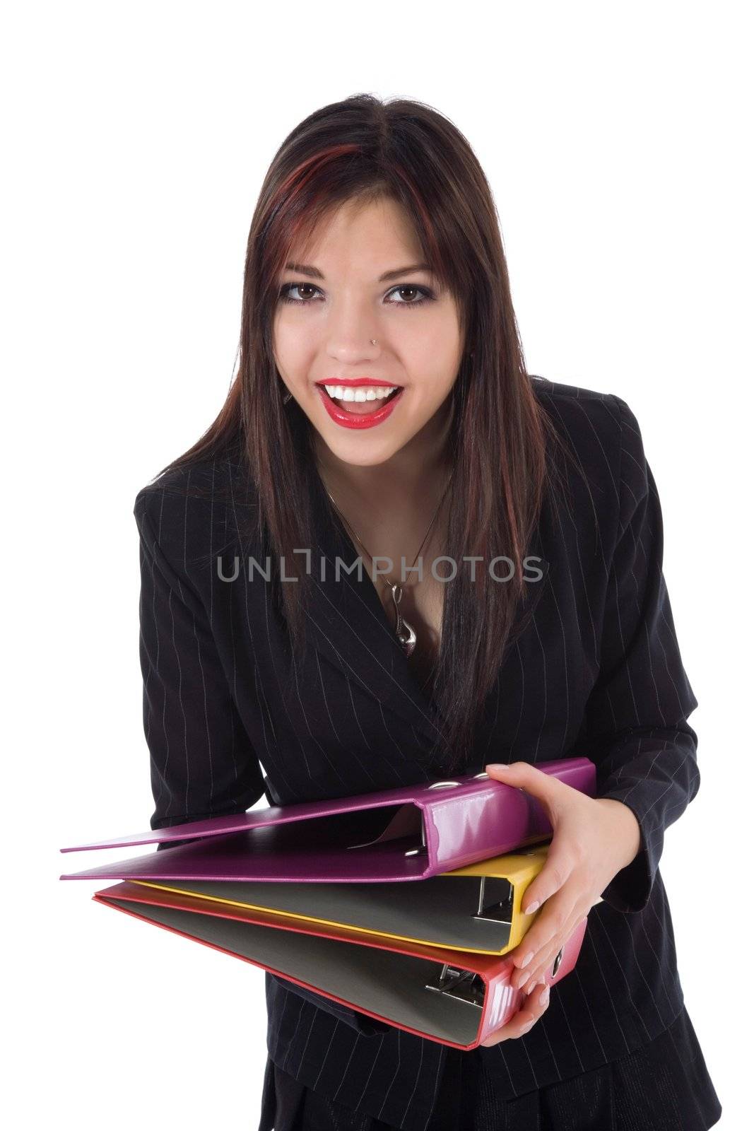 Business woman with folder on white background