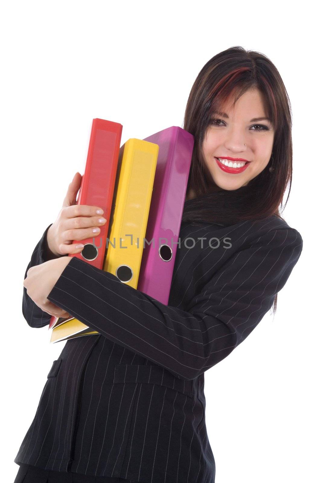 Business woman with folder on white background
