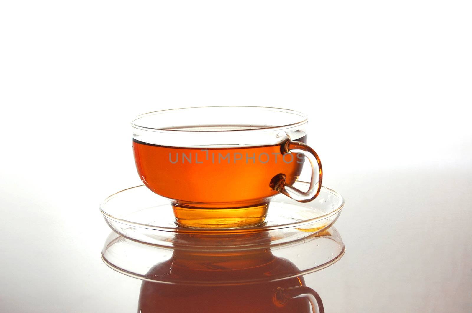 cup of tea with reflection and copyspace